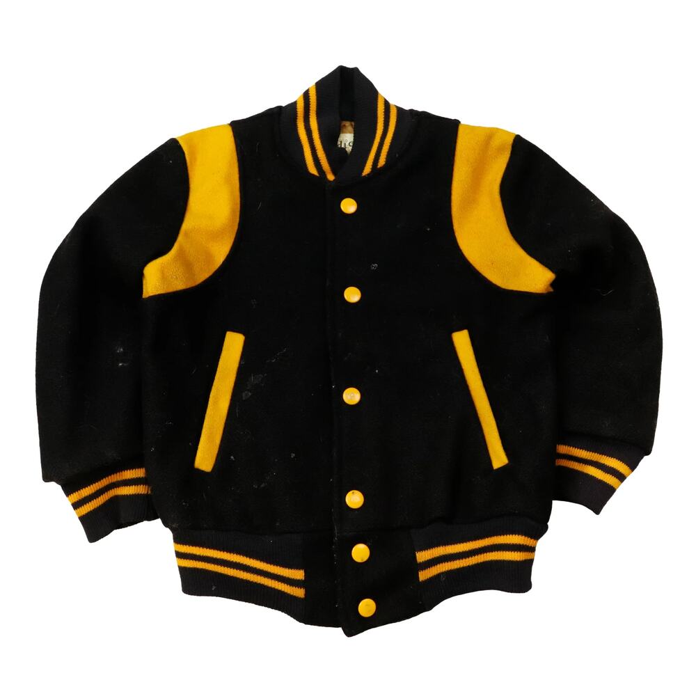 Vintage Peabody 50s Wool Varsity Letterman Youth Black/Yellow Jacket Size 8
